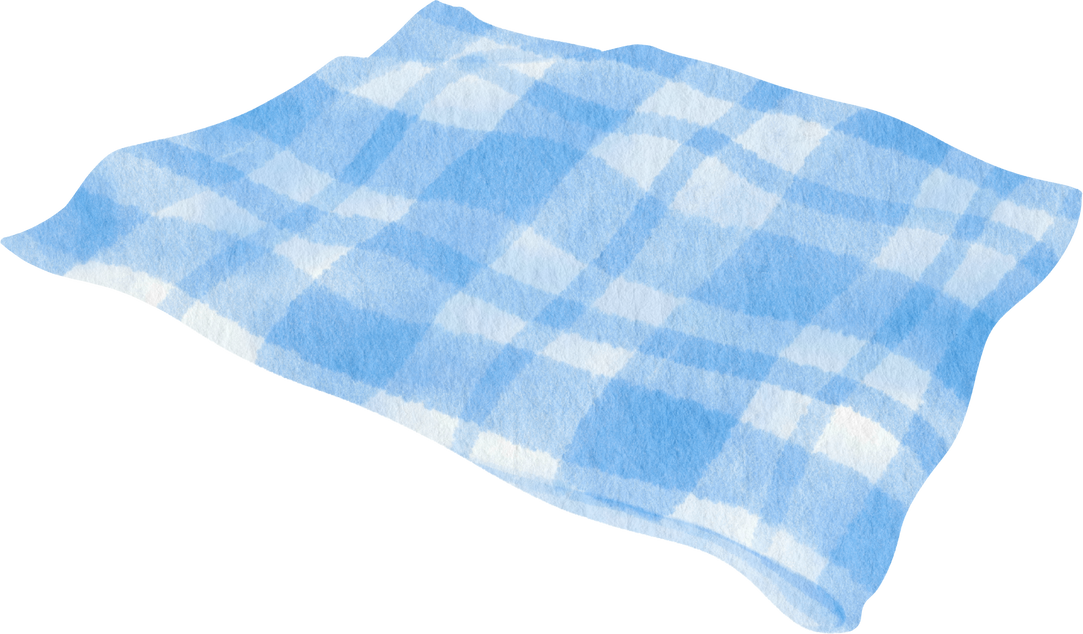 Blue Checkered Beach towel and picnic blanket in watercolor